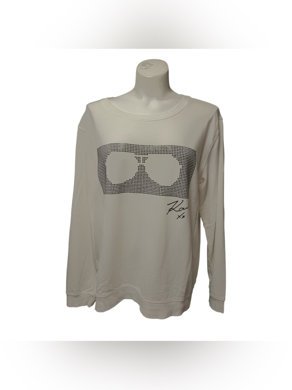 Karl Lagerfeld Cream Sweatshirt with Black Sunglasses Graphic Size L